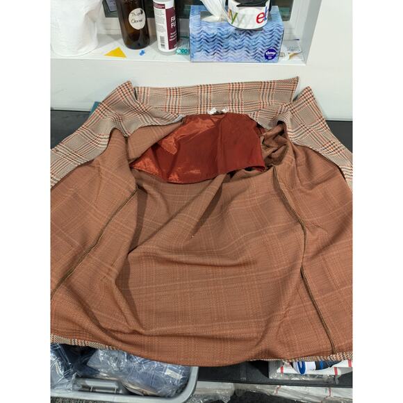 Vintage Montgomery Ward Retro Plaid Brown Orange Tan Jacket Blazer Size Medium - Picture 5 of 5